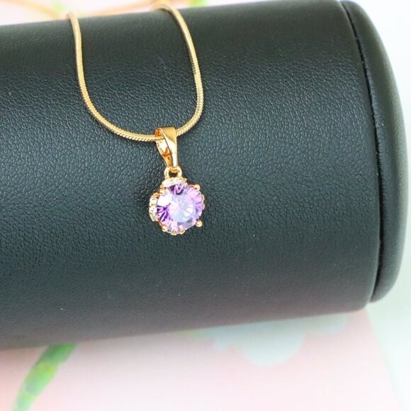 "Round Purple Gem Pendant in Rose Gold, XPPT1323 - Picture 4 of 12